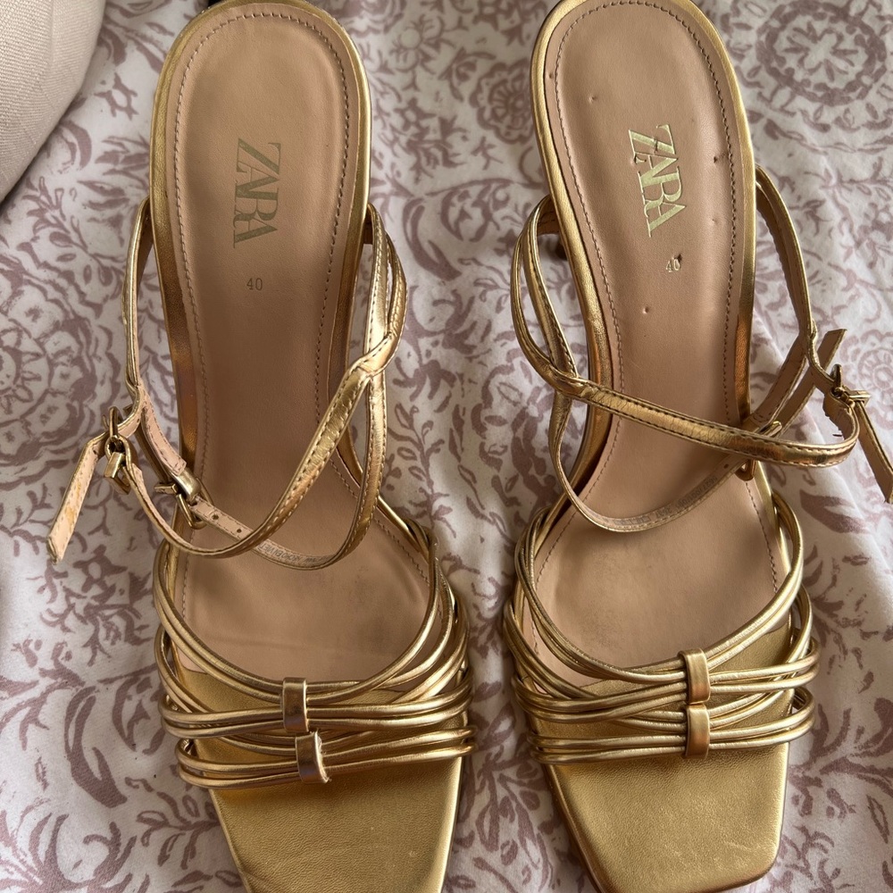 Zara Metallic Gold Strappy Heels